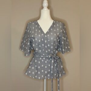 LOFT Blue and White Striped Wrap Blouse